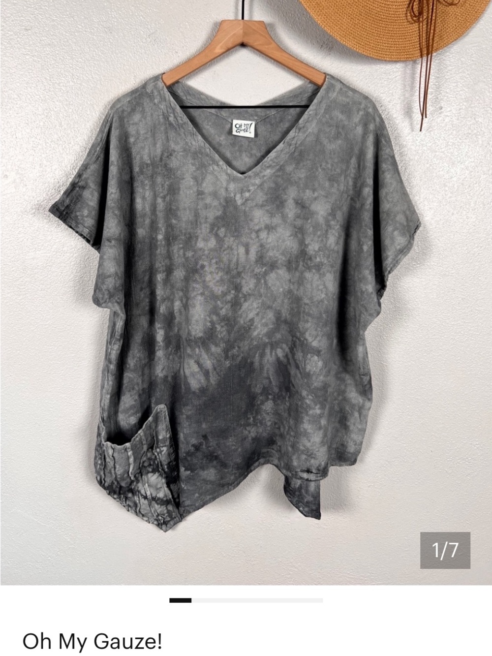 Oh My Gauze! Gray Tie-Dye V-Neck Tunic with Pocket